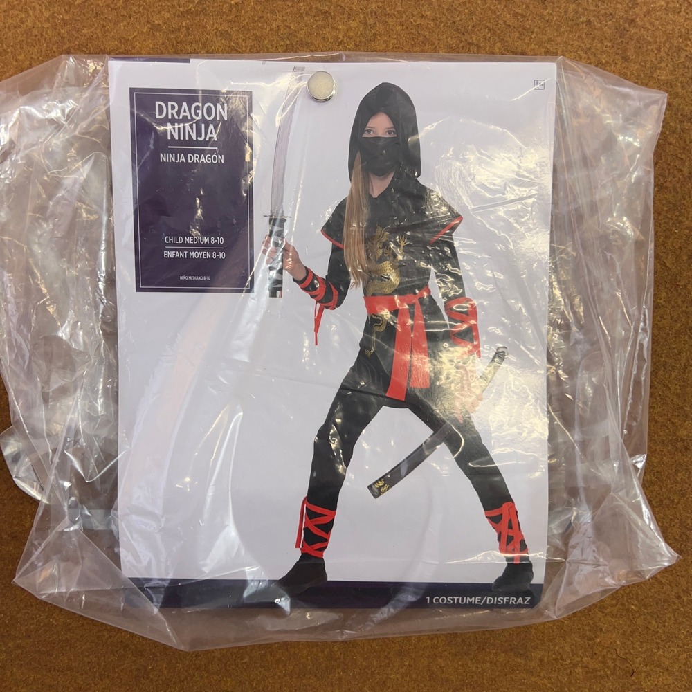 Amscan Child Medium 8-10 Black Dragon Ninja 2-Piece Halloween Costume Set New - Picture 4 of 10